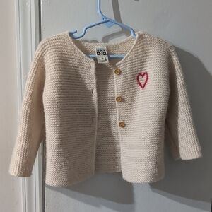 Bonton Cream Knit Cardigan with Pink Heart